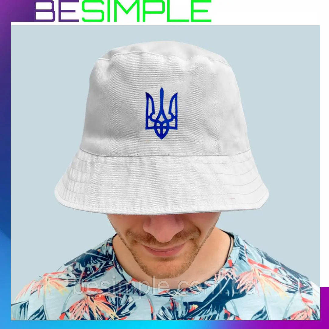 Чоловіча коттонова панама з тризубом, Розмір 58-60 см, Біла / Зручна бавовняна панамка на літо, фото 1