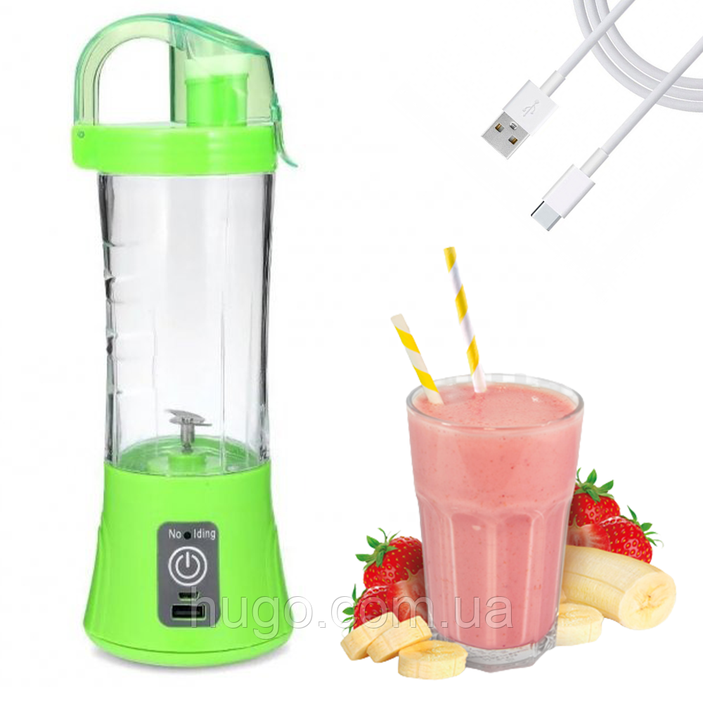 Міні блендер 380мл, 2000 мАг, Juicer NG-01, Зелений / Акумуляторний фітнес-міксер для смузі, фото 1