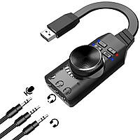 Внешняя звуковая карта USB 7.1 Channel адаптер 3.5mm для наушников и микрофона Plextone GS3 Mark2 Black