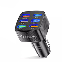 Автомобильное зарядное устройство 6 USB зарядка от прикуривателя QC 3.0 USLION UD7556 Black