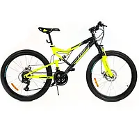 Спортивный горный качественный велосипед с амортизаторами, красивый Azimut Power 24" GD рама 17 Черно-желтый