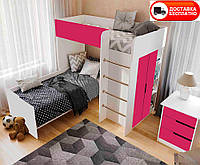 Дитяче ліжко-кімната горище Bed Room 3 корпус Білий/фасади Малина (рожевий), вибір кольору корпусу та фасадів