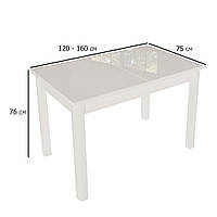 Білий розкладний стіл зі скляною стільницею Фішер 120-160х75 см з дерев'яними ніжками в їдальню