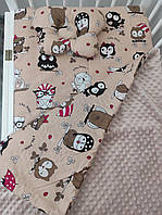 Комплект постельного белья для новорожденных Манюня Совушки в кроватку ( коляску) плед + подушка + простынь