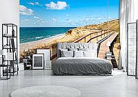 Флизелиновые фотообои на стену 254x184 см 3D Морской пляж Пейзаж Деревянный пешеходный мост (14108V4)+клей
