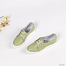 Жіночі шкіряні кеди оливкового кольору біла підошва, фото 2