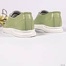 Жіночі шкіряні кеди оливкового кольору біла підошва, фото 3