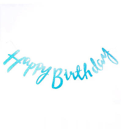 Паперова гірлянда "Happy Birthday", довжина - 1,5 м, колір - блакитна, фото 1
