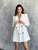 Розкішний жіночий подовжений двобортний піджак діловий стильний жакет класичний прямого крою білого кольору