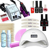 Стартовый набор для маникюра, для покрытия ногтей, гель лаком, для начинающих Kodi, лампа Sun 5, фрезер Lina M