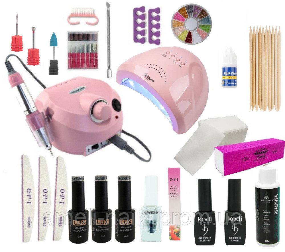 Набір для манікюру, для дизайну нігтів, з лампою Sun One та фрезером ZS-601 (манікюрний набір для початківців) - фото 1 - id-p1819781658