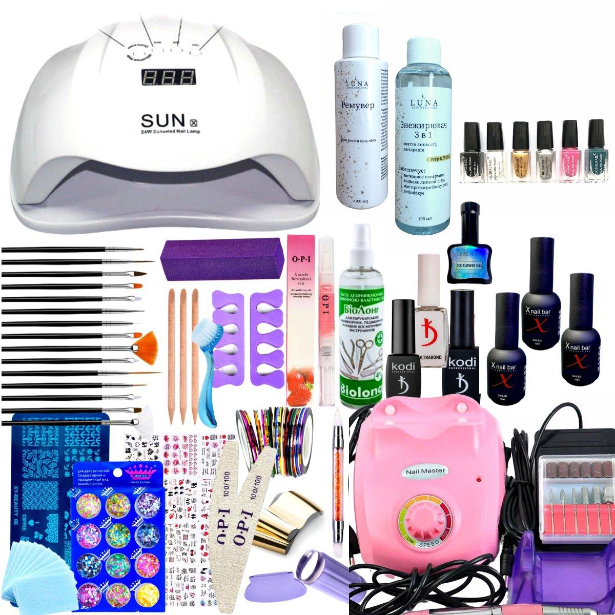 Большой набор для маникюра и дизайна ногтей с лампой Sun X 54W и фрезером ZS-603 (маникюрный набор, гель лак) - фото 1 - id-p1819781992