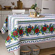 Скатертина Традиція 150х150 см (квадратна, на круглий стіл) Волошки