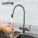Змішувач для кухні на дві води GAPPO G4398-30 з гнучким виливом, сірий/хром, фото 5