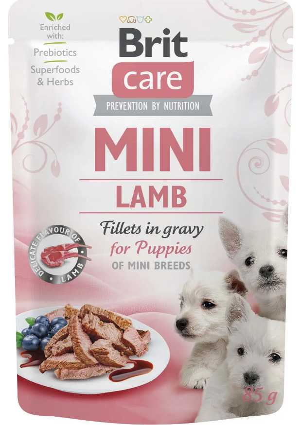 Вологий корм для цуценят з ягням в соусі Brit Care Mini pouch 85 г, фото 1