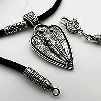 Серебряная подвеска с молитвой с черным шелковым шнурком на шею серебро 925 проба