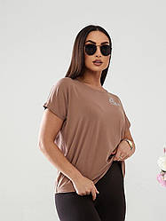 Жіноча однотонна футболка завужена до низу розмір оверсайз 50/54
