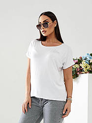 Жіноча однотонна футболка завужена до низу розмір оверсайз 50/54