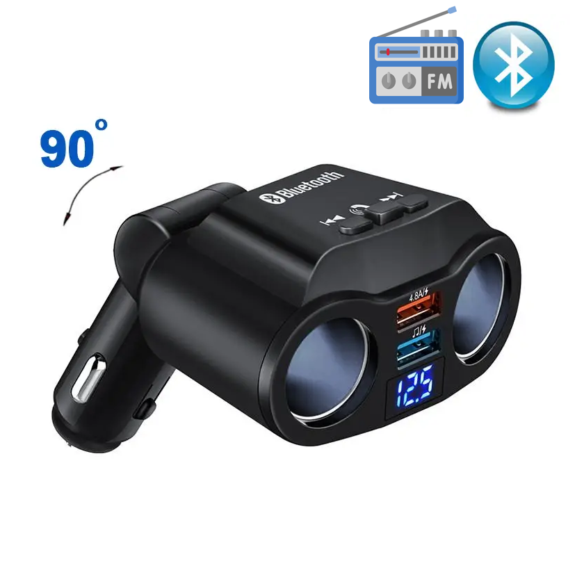 Автомобільний ФМ, Bluetooth-модулятор і розгалужувач живлення з вольтметром, USB-заряджання QC 3.0, Terra А9, фото 1