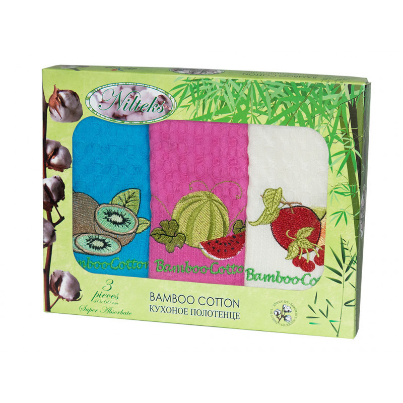 Набір рушників кухонних Nilteks Bamboo Cotton — Кавун-фрукти 40*60 (3 шт.), фото 1