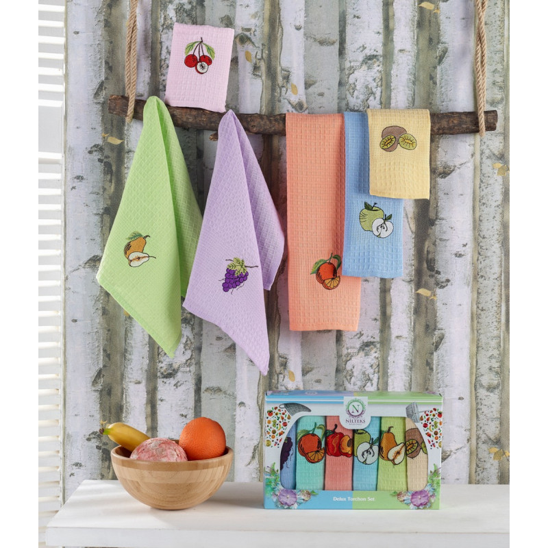 Набір рушників кухонних Nilteks кава з печивом — Фрукти 40*60 (6 шт.), фото 1