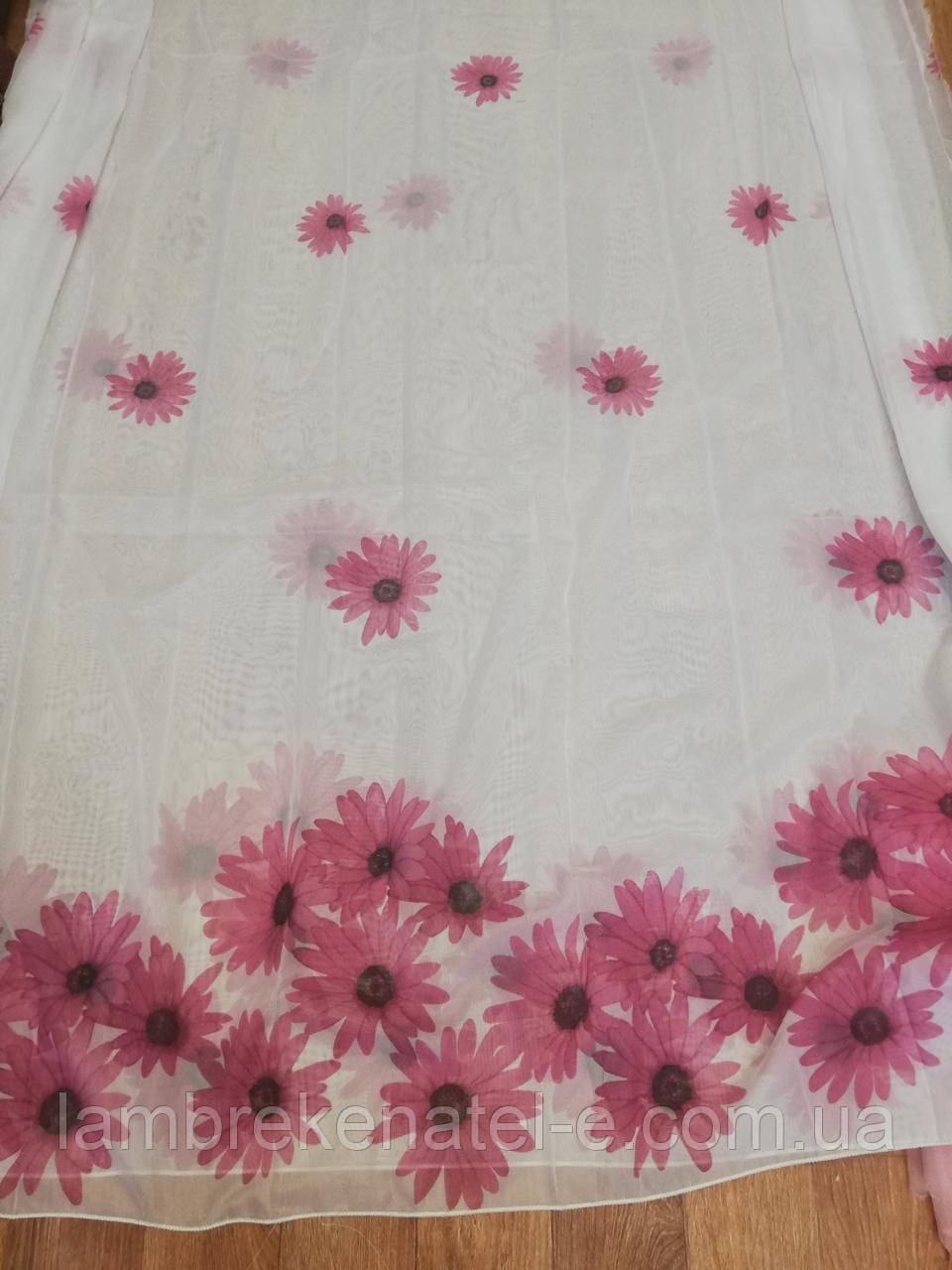 Тюль турецький шифон із квітами бузкового кольору, залишок 4 м, фото 1