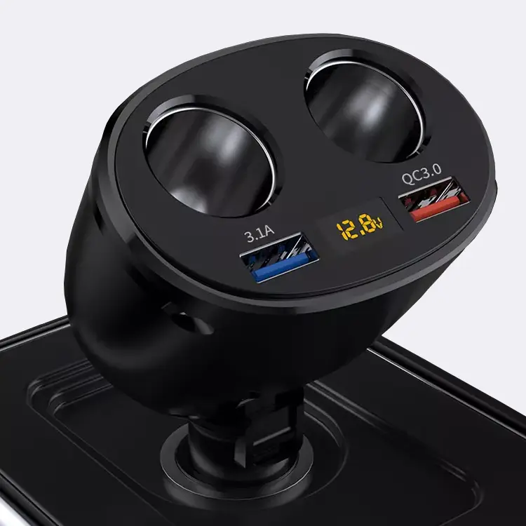 Автомобільний подвійник розгалужувач прикурювач із вольтметром, USB заряджання 3,1 А QC 3.0, Terra HCX89, фото 1