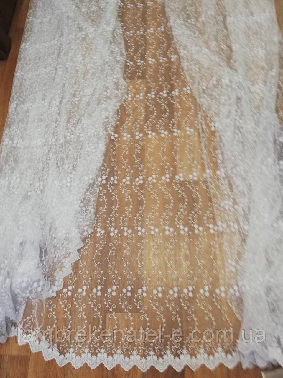 Тюль із білою вишивкою в зал, спальню, кухню, фото 1