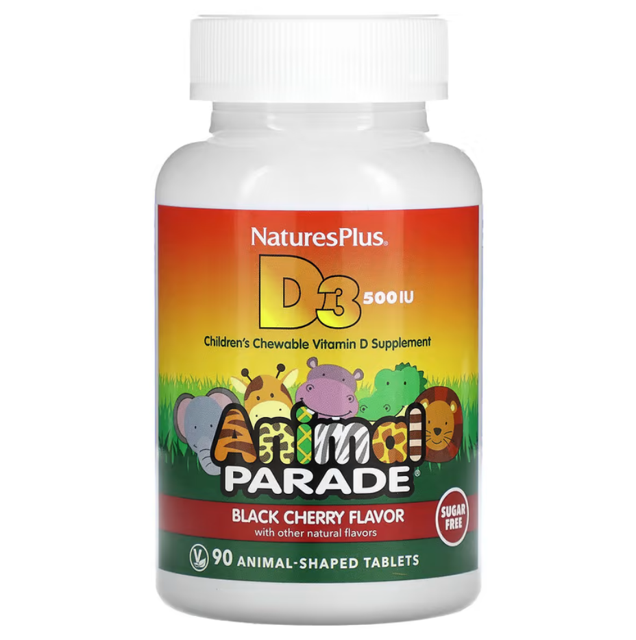 Vitamin D3 Animal Parade Sugar Free Natural Black Cherry 12.5 мкг 500 IU Natures Plus 90 жувальних таблеток
