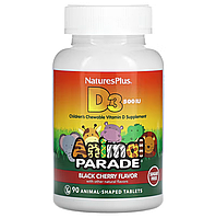 Vitamin D3 Animal Parade Sugar Free Natural Black Cherry 12.5 мкг 500 IU Natures Plus 90 жувальних таблеток