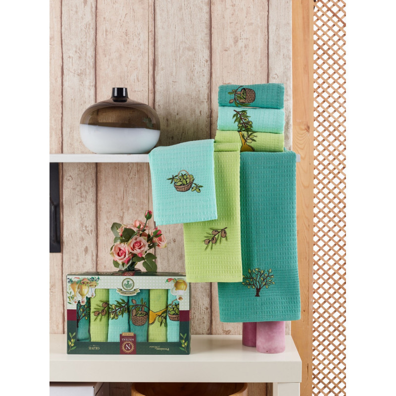 Набір рушників кухонних Nilteks кава з печивом — Оливка 40*60 (6 шт.), фото 1