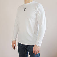 Белая футболка с длинным рукавом, патриотический лонгслив с Гербом (XL), мужской лонг качественный с Тризубом