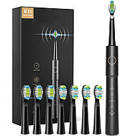 Зубна щітка Електрична FairyWill Pro E11, чорна з літіонним акумулятором, 8 змінних насадок USB