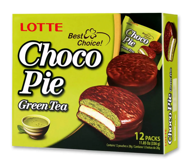 Шоколадное печенье Чокопай ChocoPie Lotte пироженое Green Tea 336г 28г*12шт. (Корея) - фото 1 - id-p1819858569