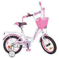 Детский двухколесный велосипед 14 дюймов с корзинкой и багажником Profi Princess Y1425-1K Белый