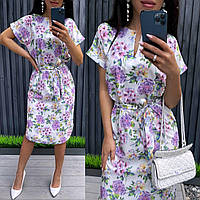 Цветочное летнее женское платье оверсайз Лиза с поясом Smmk8120