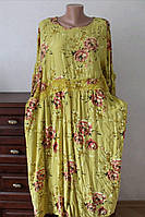 Платье летнее большого размера трапеция штапель с гипюром (54/56 р) Желтый