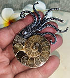 Серебристый кулон- брошка  с натуральным аммонитом, фото 6