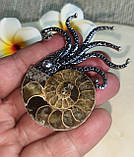 Серебристый кулон- брошка  с натуральным аммонитом, фото 2