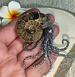 Серебристый кулон- брошка  с натуральным аммонитом, фото 7