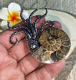Серебристый кулон- брошка  с натуральным аммонитом, фото 3