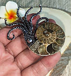 Серебристый кулон- брошка  с натуральным аммонитом, фото 4