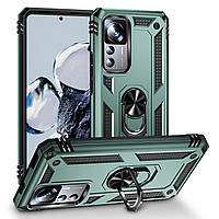 Протиударний чохол для Xiaomi 12T / 12T Pro зелений з кільцем підставкою