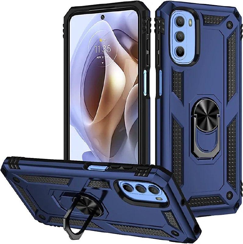 Протиударний чохол для Motorola G31 синій із кільцем підставкою