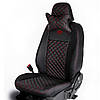 Чохли на сидіння Тойота Ленд Крузер Прадо 120 (Toyota Land Cruiser Prado 120) ромби з червоною строчкою та лого, фото 2