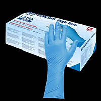 Перчатки латексные: AMPri Med Comfort неопудренные XL high risk (50 шт), прочные удлиненные синие, ИксЛ