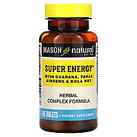 Супер Енергія з гуараною, женьшенем та горіхом колу, Super Energy with Guarana, Panax Ginseng & Kola Nut, Mason Natural, 60