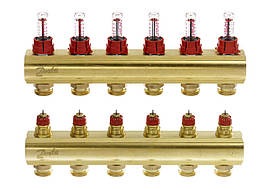 Danfoss Колектор FHF 6+6 з ротаметрами, латунний