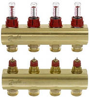 Danfoss Колектор FHF 4 + 4 з ротаметрами, латунний