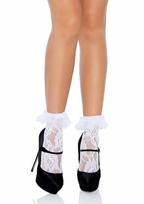 Оригінальні шкарпетки Leg Avenue Lace Anklet With Ruffle White, фото 2